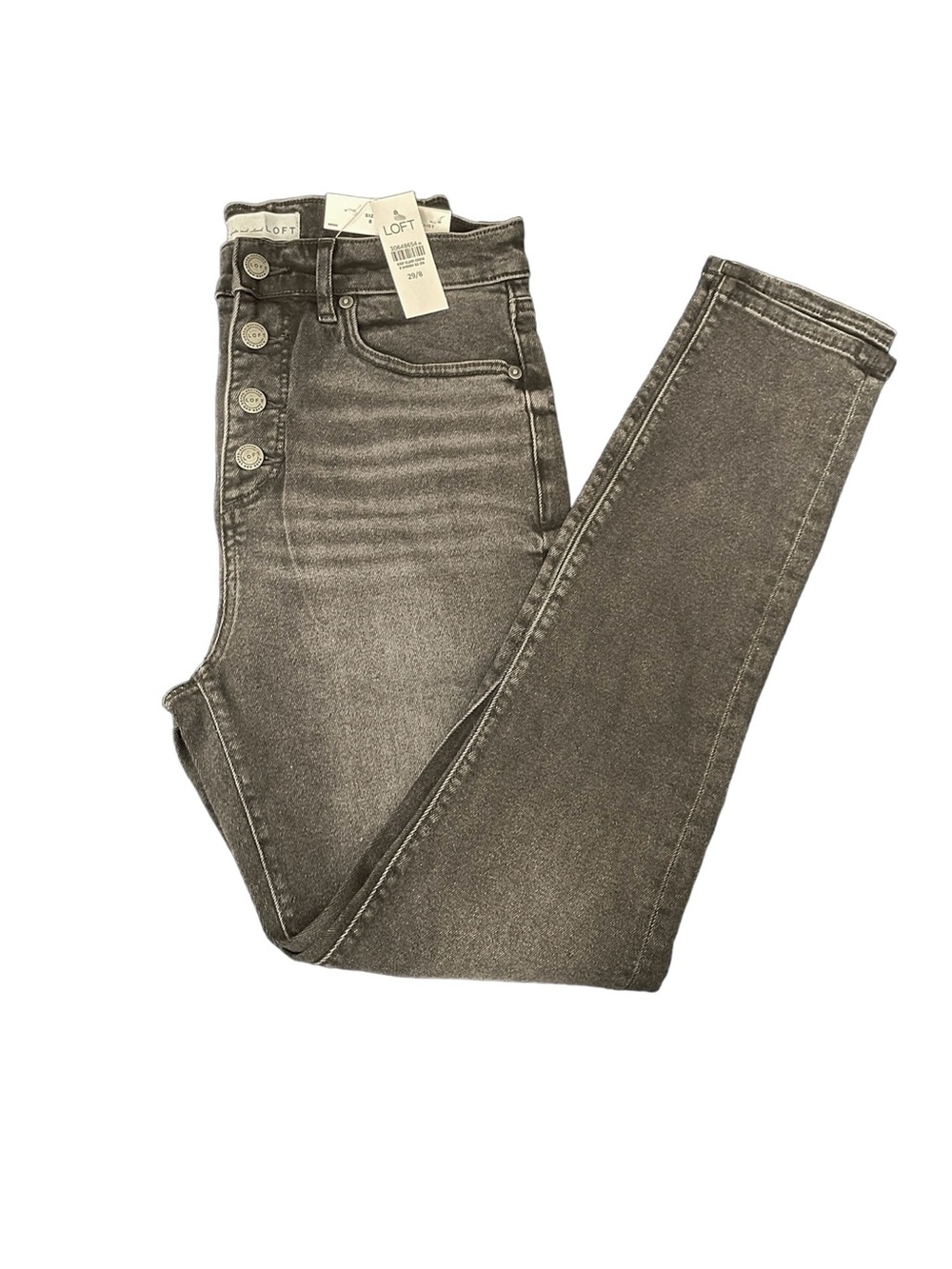 LOFT High-Rise Button-Fly Skinny Jeans - Charcoal